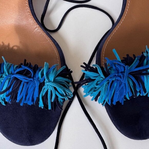 Aquazzura Wild Thing 50 fringed blue suede City sandal size IT 42 - Picture 3 of 10